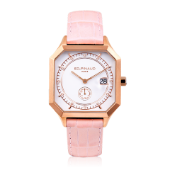 Sport watch - PG PVD steel Case, 12 Diamonds, Lotus Pink Leather Strap